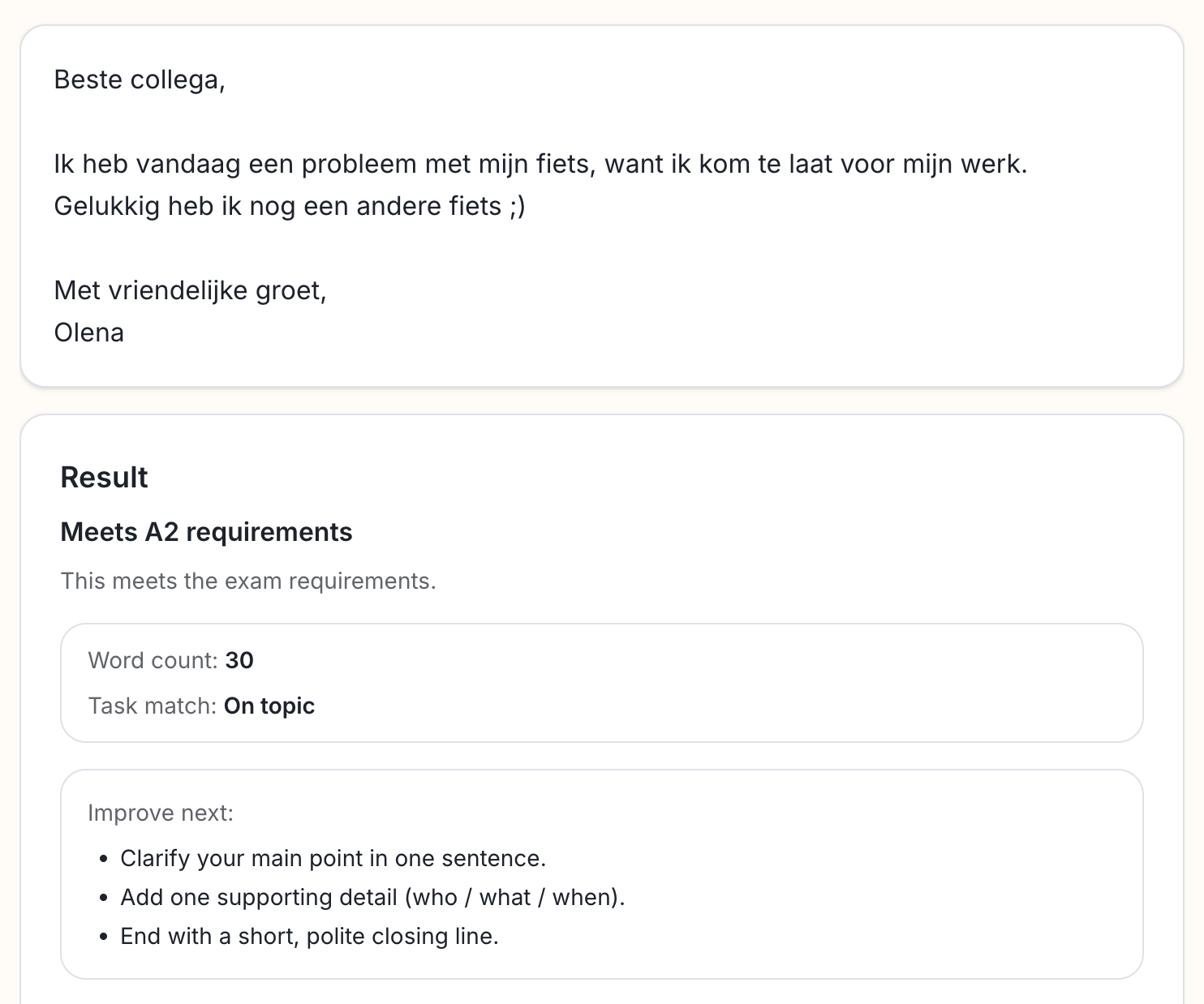 Example of exam-style writing feedback